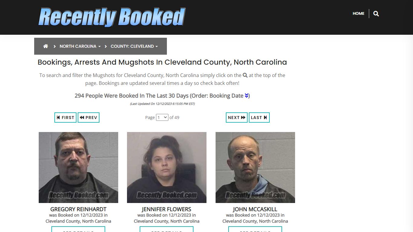 Bookings, Arrests and Mugshots in Cleveland County, North Carolina